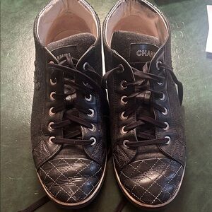 CHANEL Black Quilted Leather Sneakers